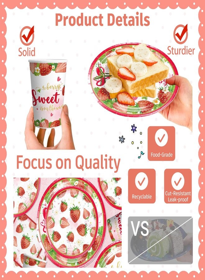 Cocomigo 239pcs Strawberry Baby Shower Decorations for Sweet Girl, Complete a Berry Sweet Baby is on the Way Set Sturdy 300gsm Paper Plates Backdrop 108 balloons for Baby shower - Image 4
